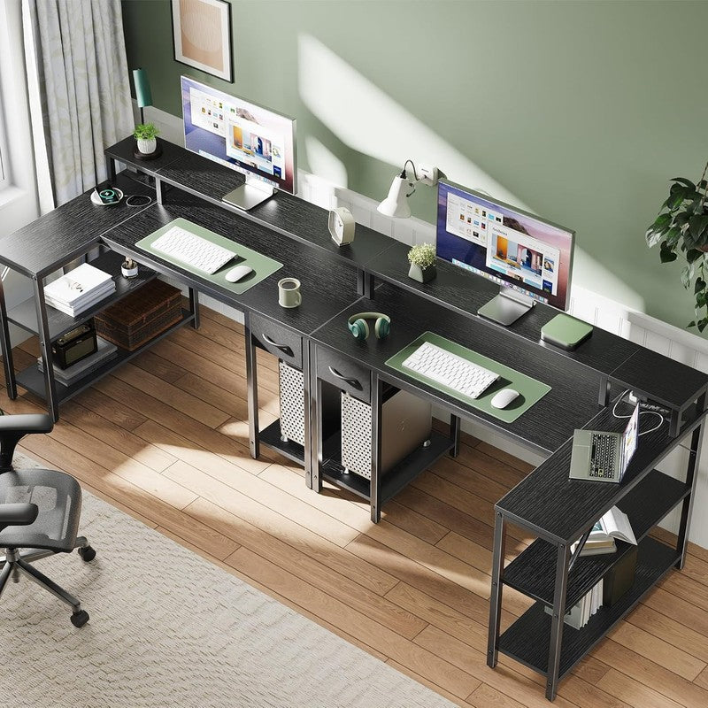 47'' L Shaped Gaming Desk LED Lights Power Outlets Reversible Black6