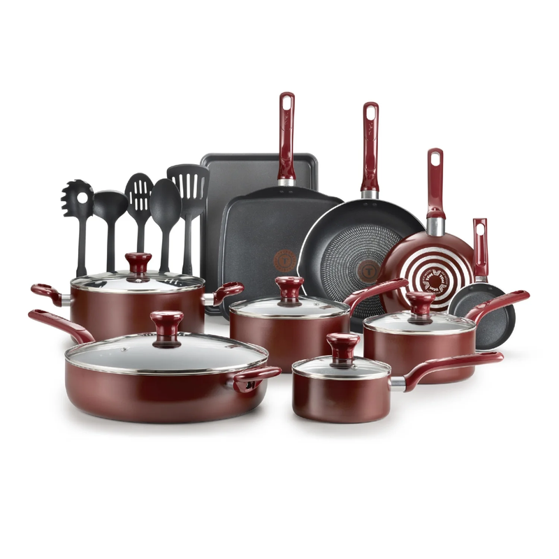 Easy Care, 20 Piece Non-Stick Pots and Pans Cookware Set, Red10