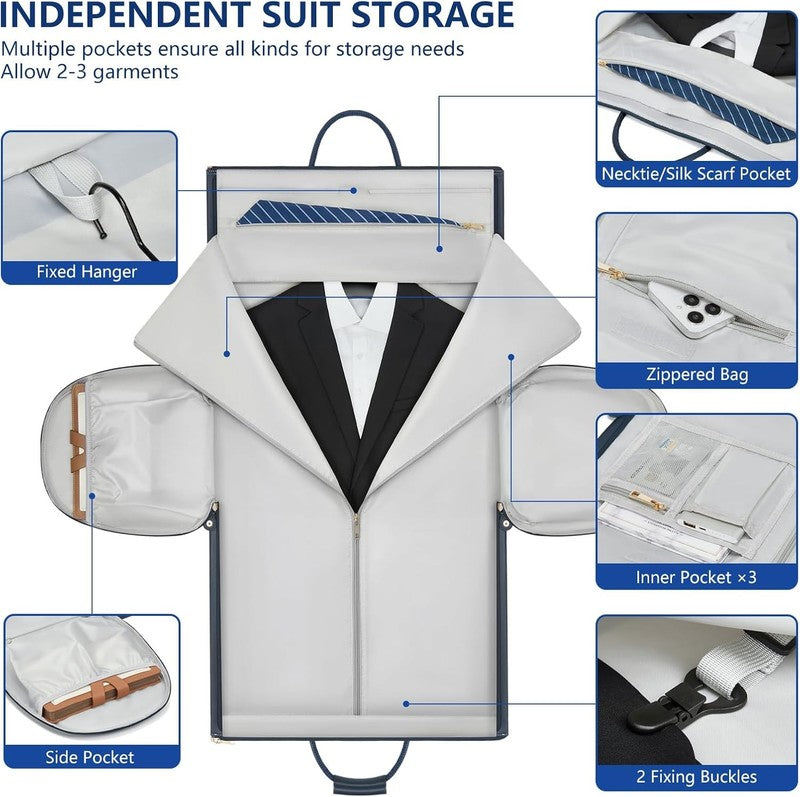 Men Leather 2in1 Garment Duffle Bag Blue Waterproof Suit Travel Carry On1