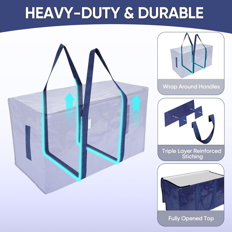 6 Pack Extra Large Heavy Duty Moving Bags Zipper Storage Totes Navy2