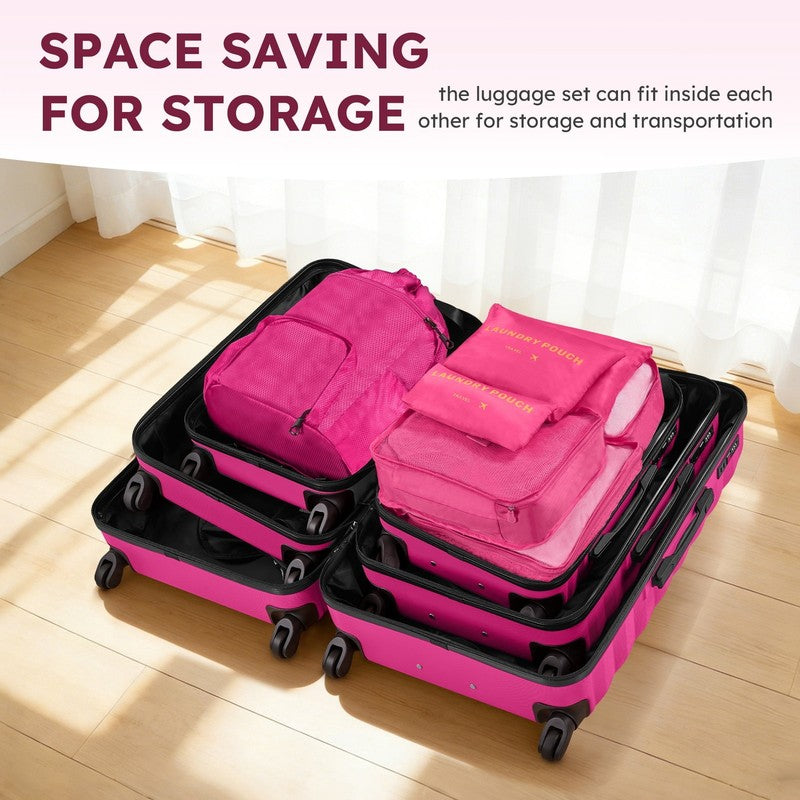 10 Piece Luggage Set Hardside Spinner Suitcase 28 24 20 Inch Backpack Rose Red1