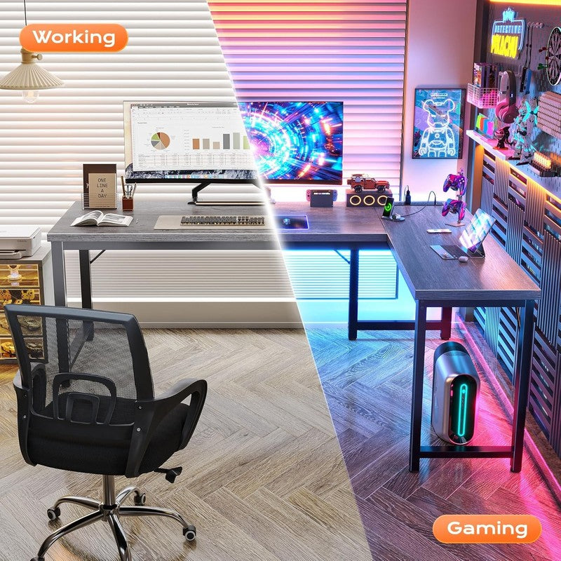 63'' L Shaped Desk w/ Power Outlets USB C Reversible Corner Desk Grey5