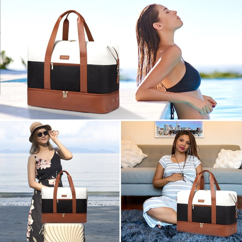 Women Travel Duffel Bag Large Weekender Gym Bag Shoe Compartment Packing Cubes4
