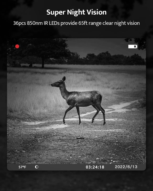 Trail Camera 4K 48MP Game Cam 8 Batteries 32GB Night Vision IP66 120° 2" Screen11