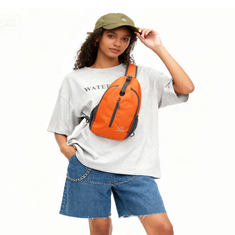 Unisex Hiking Travel Nylon Sling Bag Cross Body Shoulder Chest Bag,Orange1
