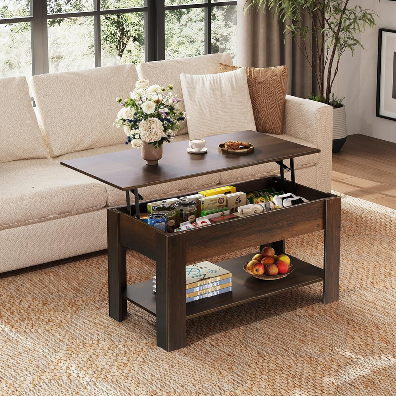 39" Lift Top Coffee Table w/ Hidden Compartment Storage Shelf Espresso1