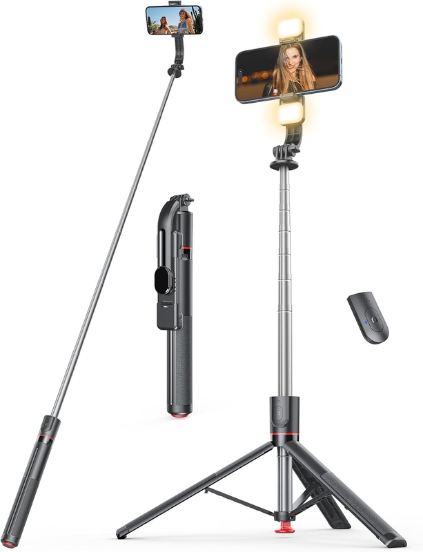 67'' Selfie Stick Tripod w Light Wireless Remote Extendable Phone Stand Black9