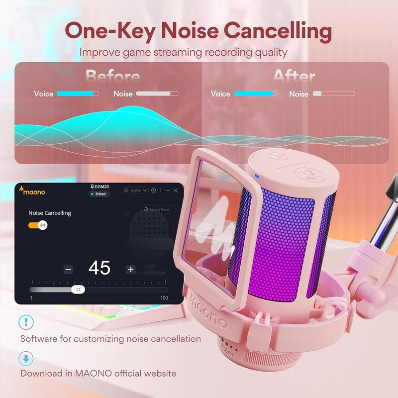 USB Gaming Microphone Noise Cancel Streaming Mic PC PS5 PS4 Kit DGM20S Pink1