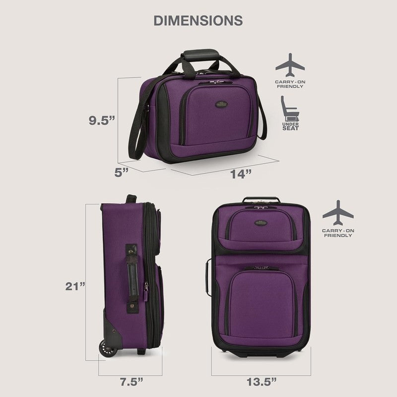 Rio Fabric Expandable Carry On Luggage, Rolling Suitcase, Purple, 2 Wheel Set6