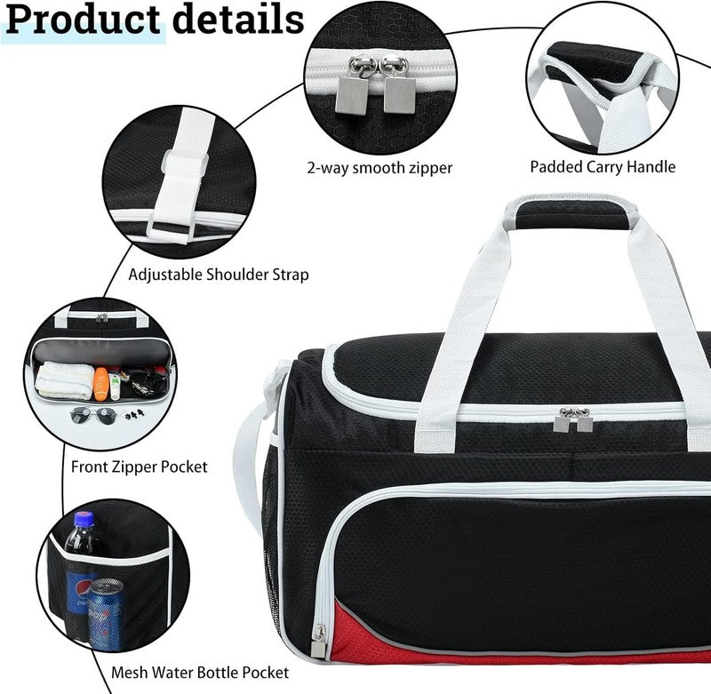 55L Women’s Gym Duffle Bag Large Red Sports Workout Travel Gear White-Black4