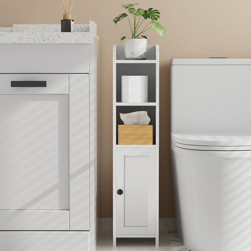 Small Bathroom Storage Corner Floor Cabinet with Door and Shelves, beside the To7