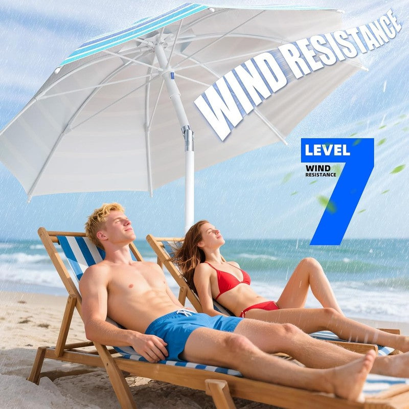 8FT Outdoor Beach Umbrella UPF50+ Waterproof Windproof Sun Shelter2