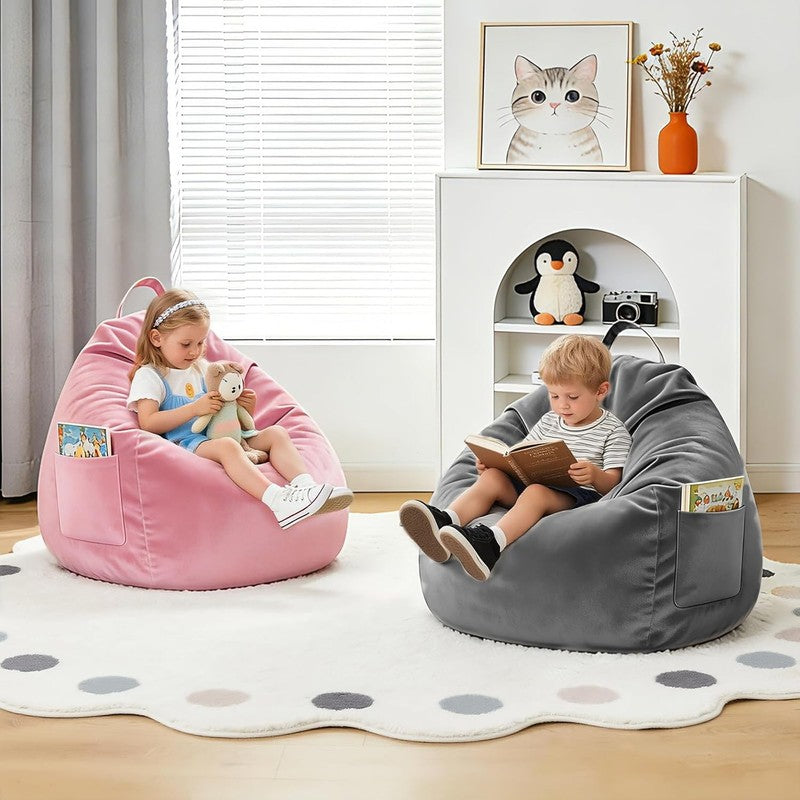 Kids Bean Bag Chair Bed Convertible Sofa Bed Corduroy Dark Grey1