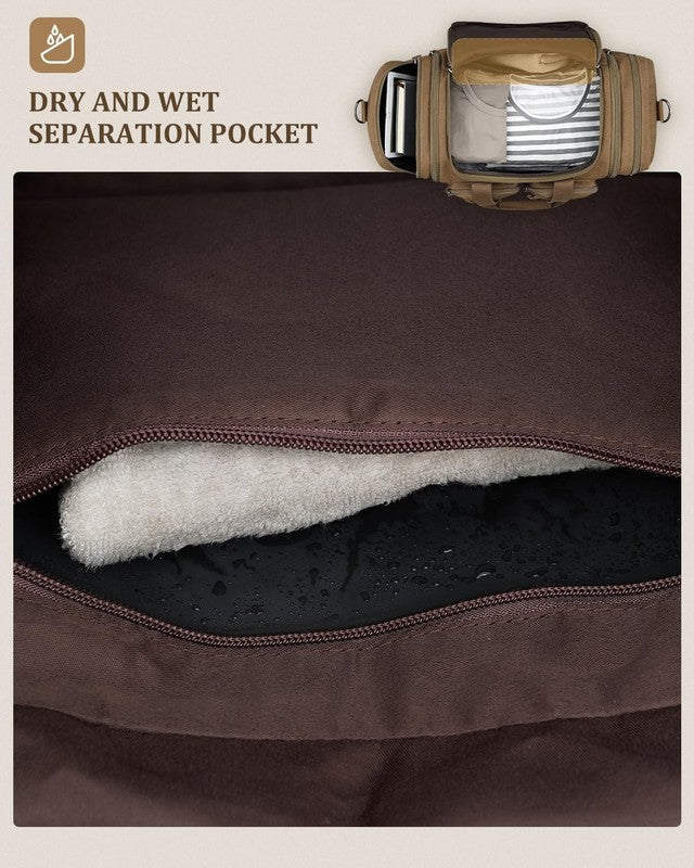 Expandable 50L Canvas Duffle Bag Coffee Travel Gym Weekender Carry On2