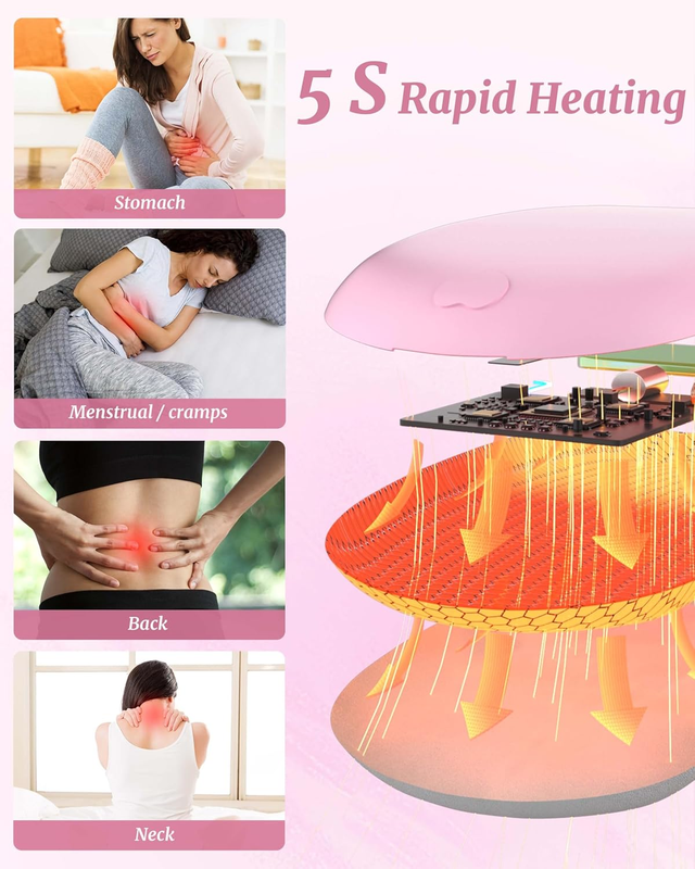 Portable Cordless Heating Pad Back Pain Belt 6 Heat Vibrating Modes Pink1
