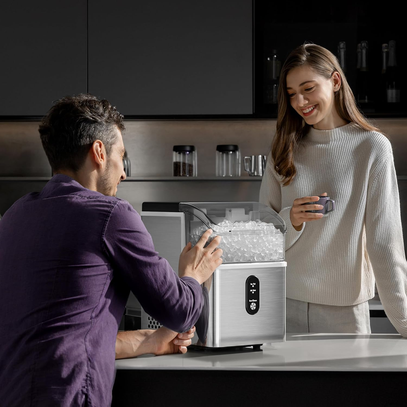 Portable Nugget Ice Maker Countertop, 33 Lbs/Day Pebble Ice Machine with Self-Cl3