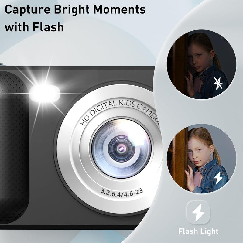 48MP Kids Digital Camera 1080P Dual Lens w/ 32GB Card – Black Gift3