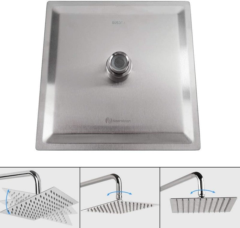 8" Brushed Nickel Rainfall Shower Head High Pressure Stainless Steel Square3