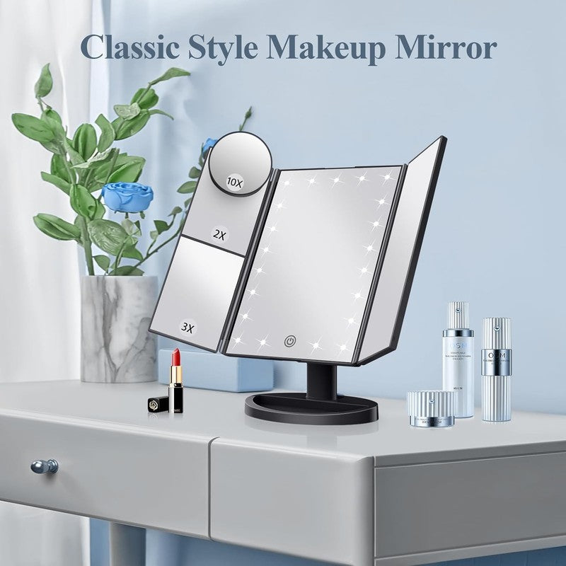 Vanity Mirror with Lights – Trifold, 2X 3X 10X Magnification Touch Control Black1