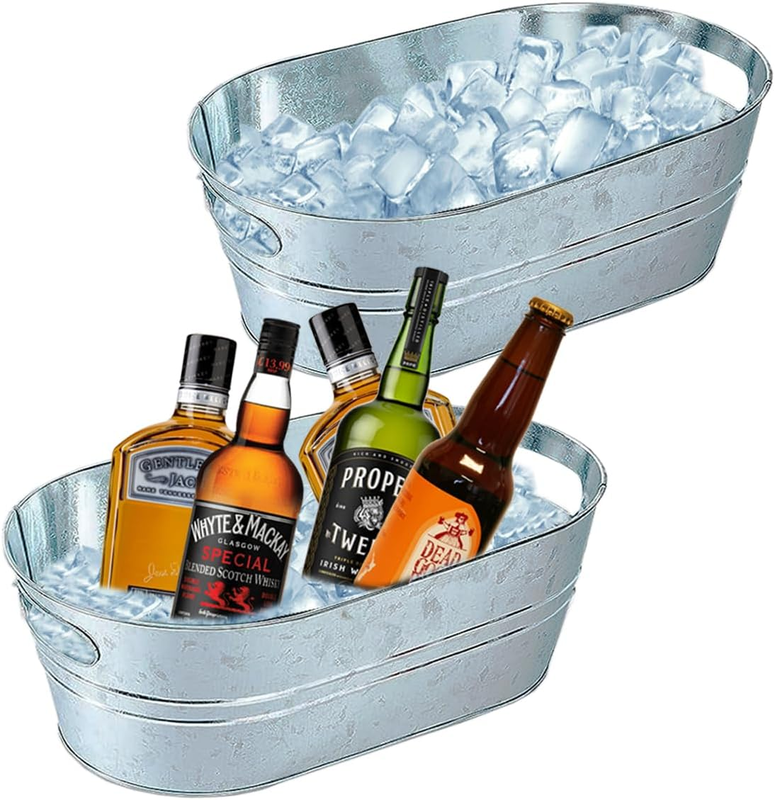2 Pack Galvanized Ice Buckets 3 Gallon Metal Tub w/ Handles Party Beer Wine10