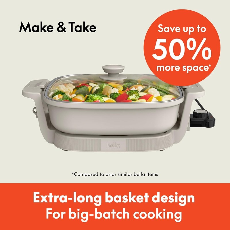 Make & Take Electric Skillet Ceramic Nonstick Adjustable Temp 1200W Oatmilk1