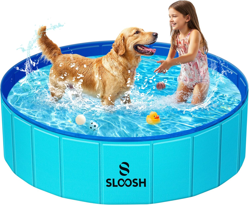Foldable Dog Kiddie Pool - Portable Hard Plastic Doggie Swimming Pool, Anti-Slip0