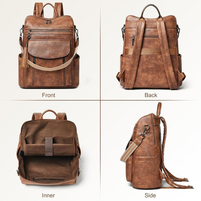 Women Laptop Backpack 15.6" Leather Travel Work Water Resistant Brown6