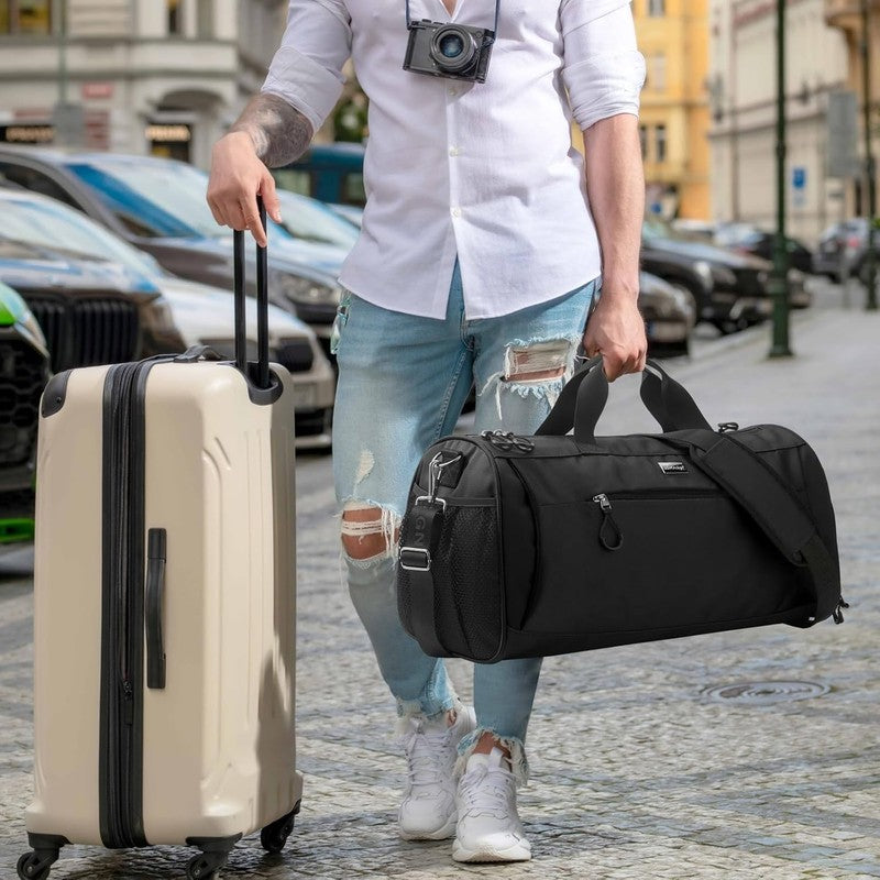 Gym Bag Unisex Duffel Shoe Compartment Wet Pocket Travel Sports Black M7
