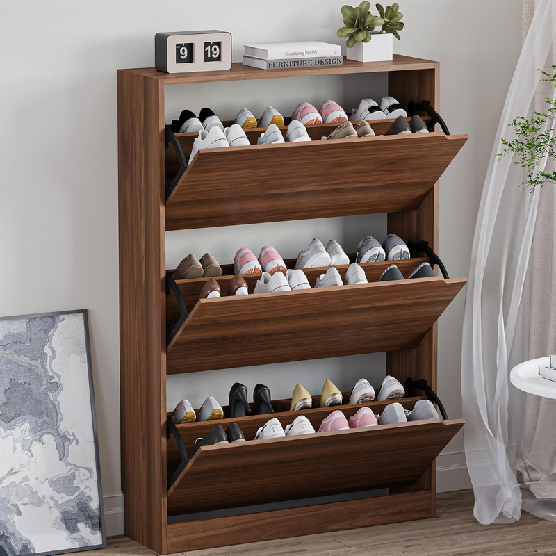 Shoe Cabinet 3 Flip Drawers Slim Narrow Organizer Entryway Hallway Closet9