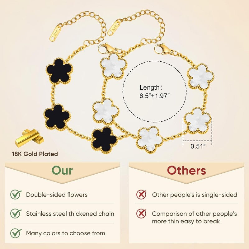 18K Gold Plated Floral Bracelets Set, Non-Tarnish, Adjustable Charm5