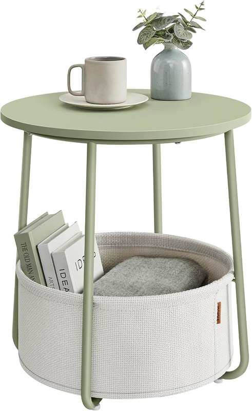 LILEA Collection   Small round Side End Table, Modern Nightstand with Fabric Bas0