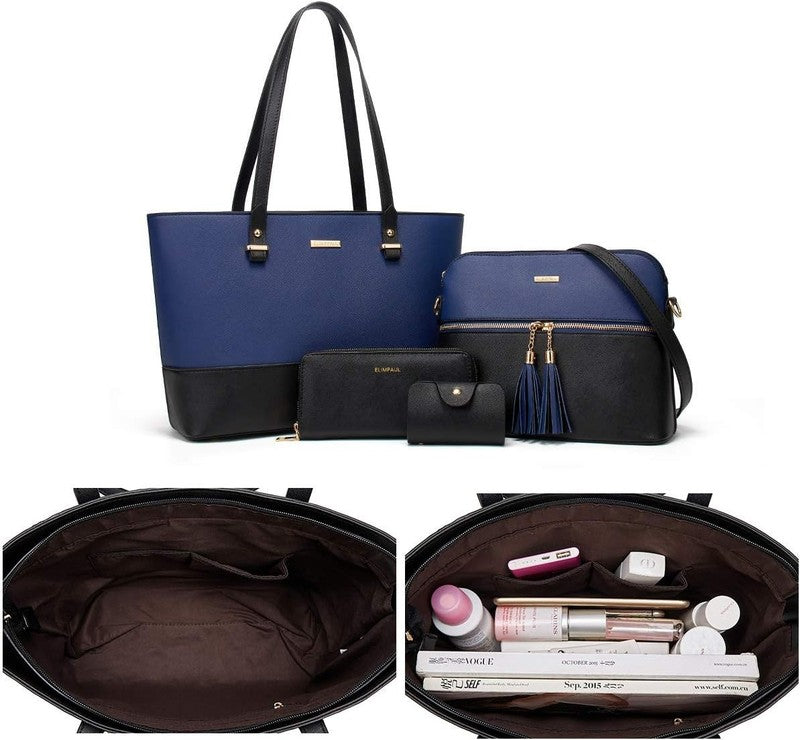 Women Fashion Synthetic Leather Handbag Set 4PCS Tote Shoulder Satchel Purse4