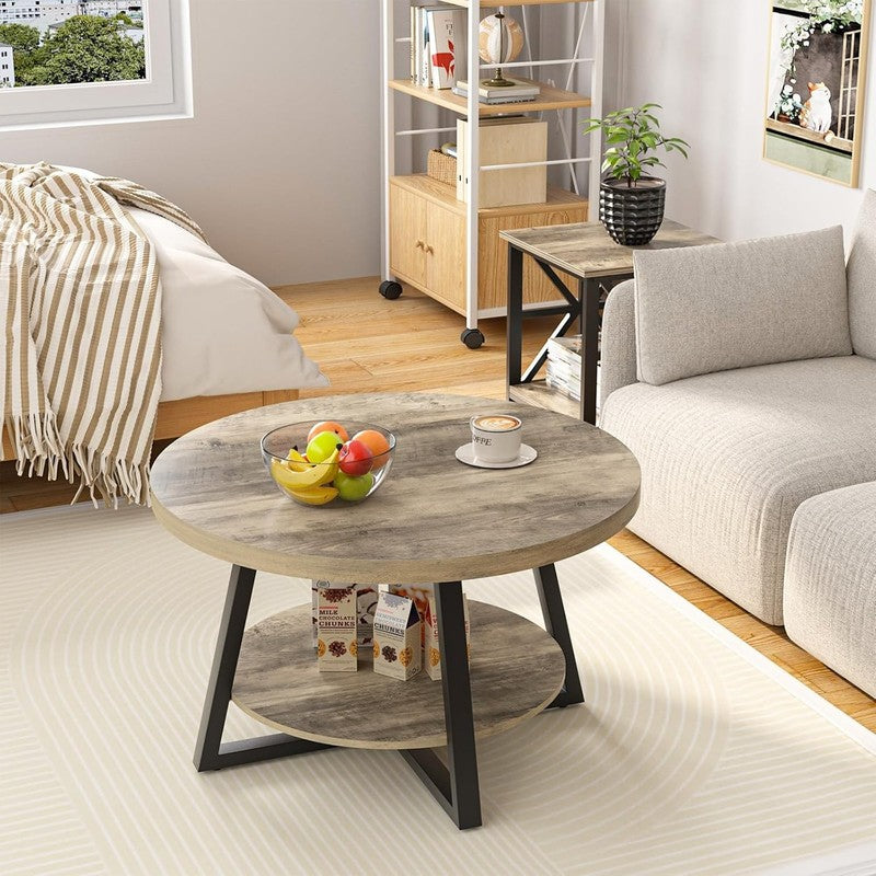 Round Coffee Table with Storage 30in Modern Center Table Grey Wash5