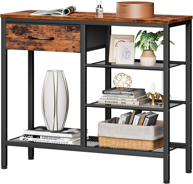 Entryway Industrial Console Table 31.5" Sofa Table Metal Mesh Rustic Brown9