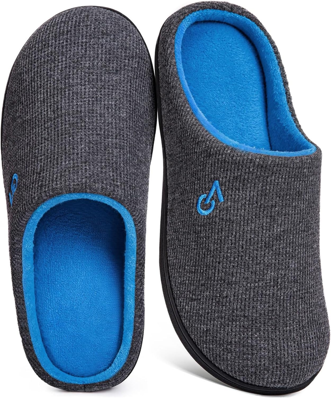 Men'S Two Tone Memory Foam House Slippers Indoor Outdoor Durable Rubber Sole8
