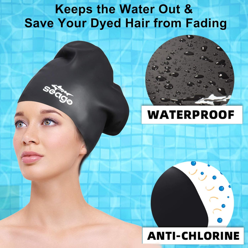 2 Pack Swimming Caps Women Silicone Swim Cap Long Hair Waterproof5