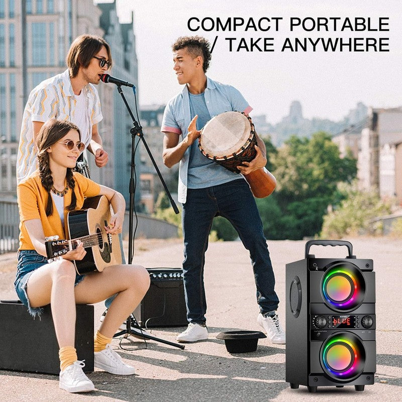 60W Portable Bluetooth Speaker with Heavy Bass, LED Lights & FM Radio7