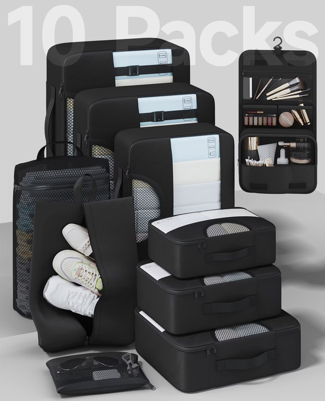 10 Set Packing Cubes for Travel Essential, Suitcase Organizer Bags in 4 Sizes, C0