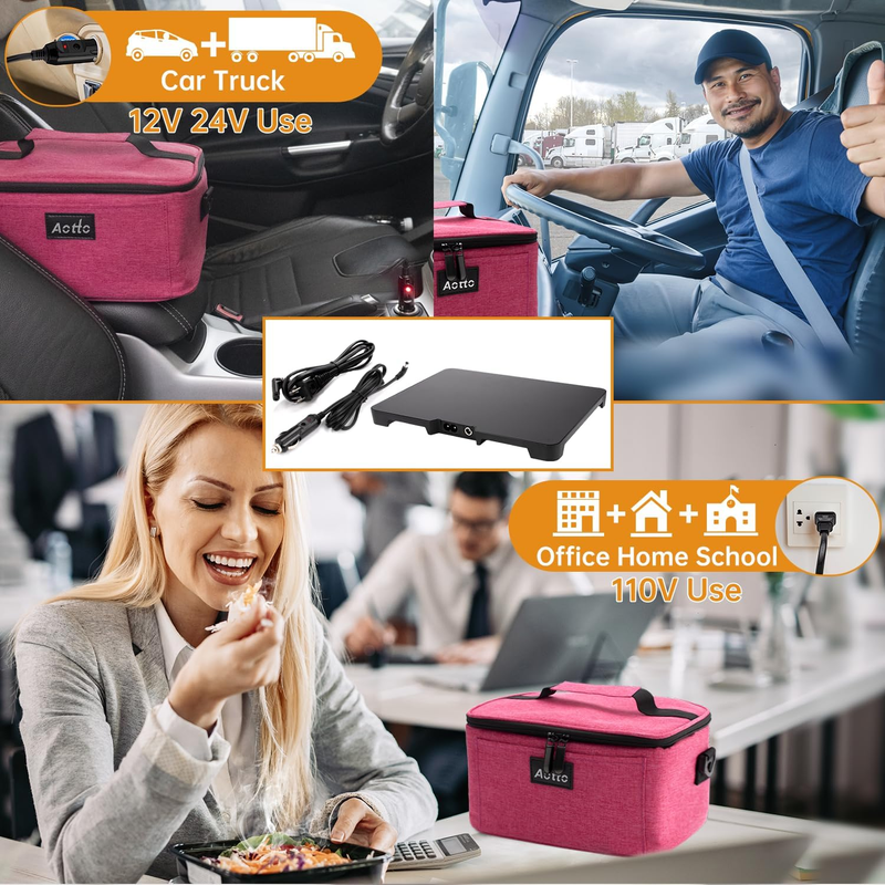 Portable Electric Lunch Box Food Warmer 12V/24V/110V Car Oven Pink1