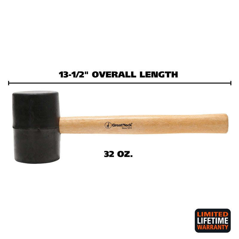 Rubber Mallet with Hickory Handle, Black, 32 Oz1