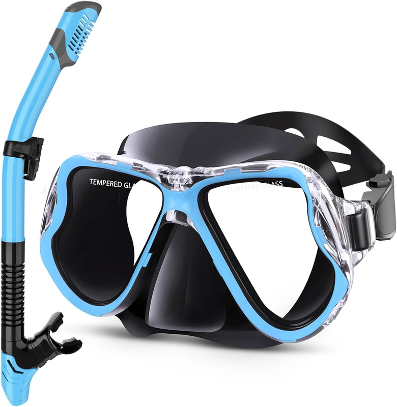 Dry Snorkel Set Panoramic Wide View Anti-Fog Scuba Mask Snorkeling Gear7