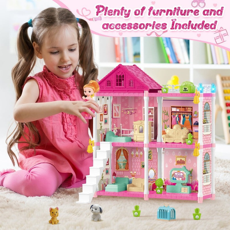 Dollhouse Kit for Girls 4 Rooms, 98PCS Building Toy for Ages 3–6, Birthday Gift6