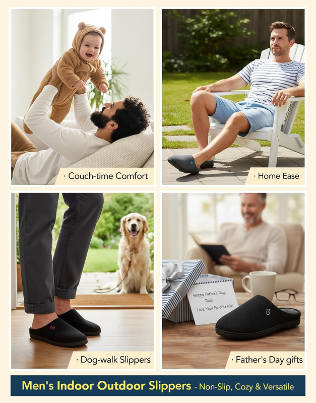 Men'S Two Tone Memory Foam House Slippers Indoor Outdoor Durable Rubber Sole6
