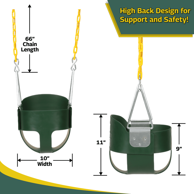 Heavy Duty High Back Toddler Swing, Infant Bucket Seat w/ Coated Chains, Green3