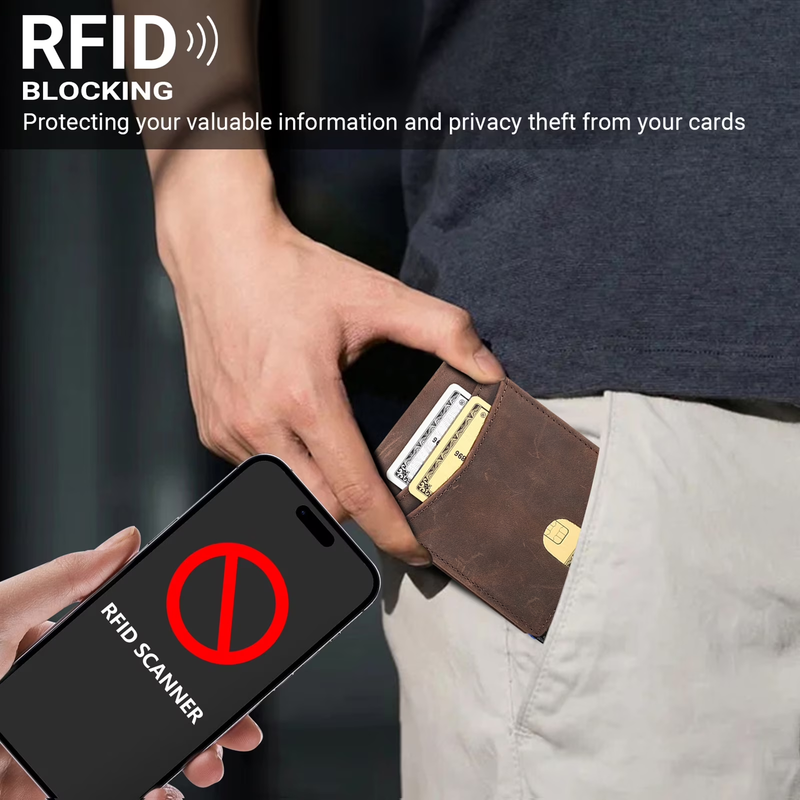 Men's Slim Leather RFID Blocking Bifold Wallet 15 Card Holder 2 ID Windows1