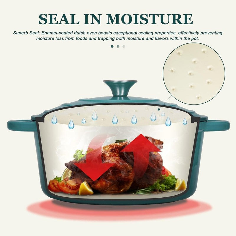 5.5QT Cast Iron Dutch Oven w/ Lid Sourdough Baking Bottle Green2