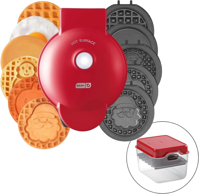 7-in-1 Mini Waffle Maker Multimaker Santa Pumpkin Snowman Plates Red10