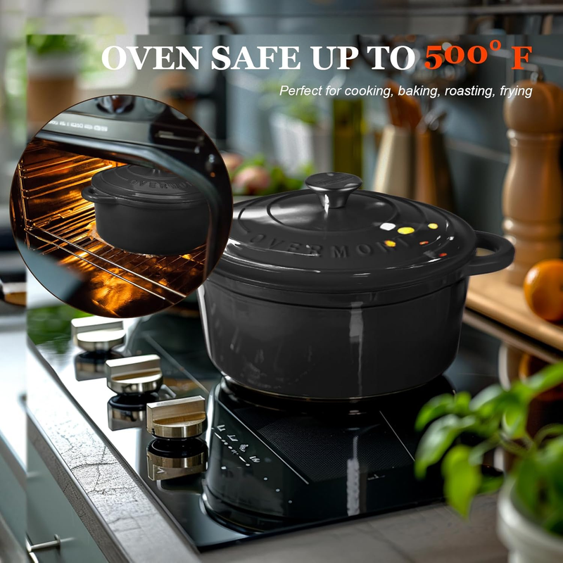 Enameled Cast Iron Dutch Oven   5.5QT Pot with Lid Cookbook & Cotton Potholders 4