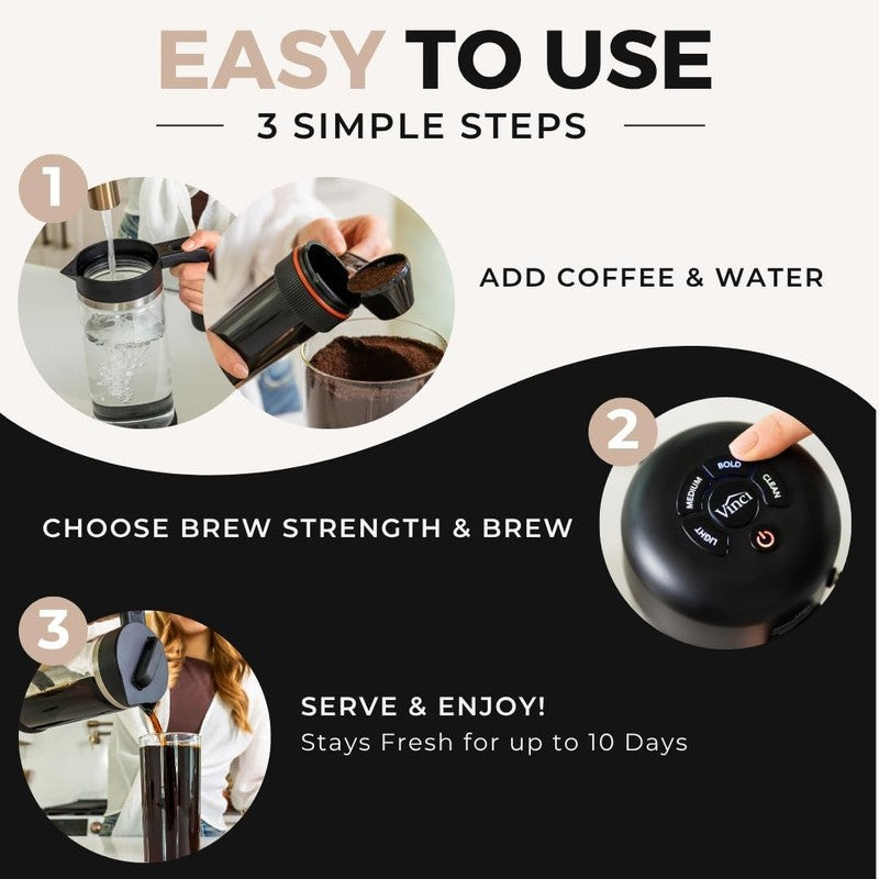 Electric Cold Brew Coffee Maker 10 Min Glass Carafe 1.4L 3 Strength Settings5