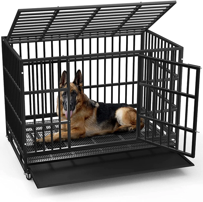 Heavy Duty Indestructible High Anxiety Dog Crate Cage for Outdoor and Indoor wit0